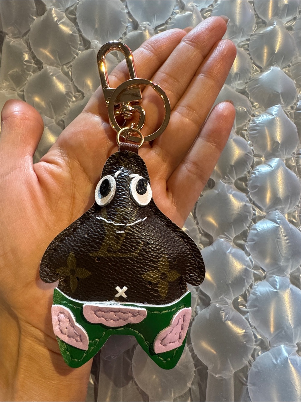Upcycled Louis Vuitton Patrick  Keychain in Brown & Green New